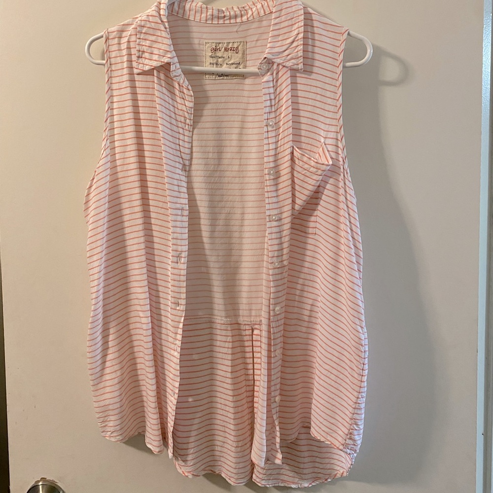 Sleeveless striped boyfriend shirt Large